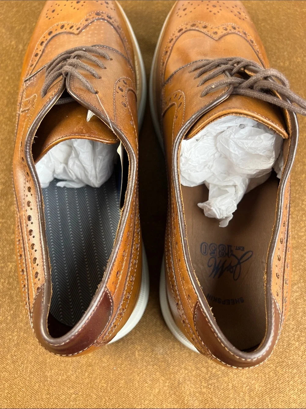 SAMPLE Johnston & Murphy Brown Leather Wingtip Oxfords with White Sole